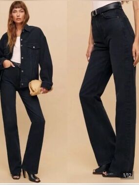 Reformation Wilder High Rise Wide Leg Jeans black size 28 EUC